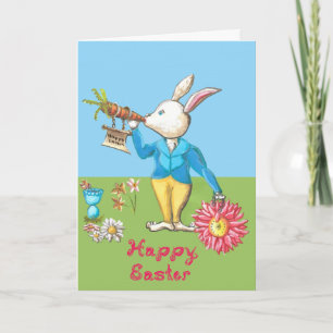 White Rabbit Happy Easter Pink Fabric Font Card
