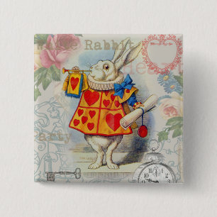 White Rabbit Hearts Alice Classic 2 Inch Square Button