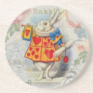 White Rabbit Hearts Alice Classic Coaster