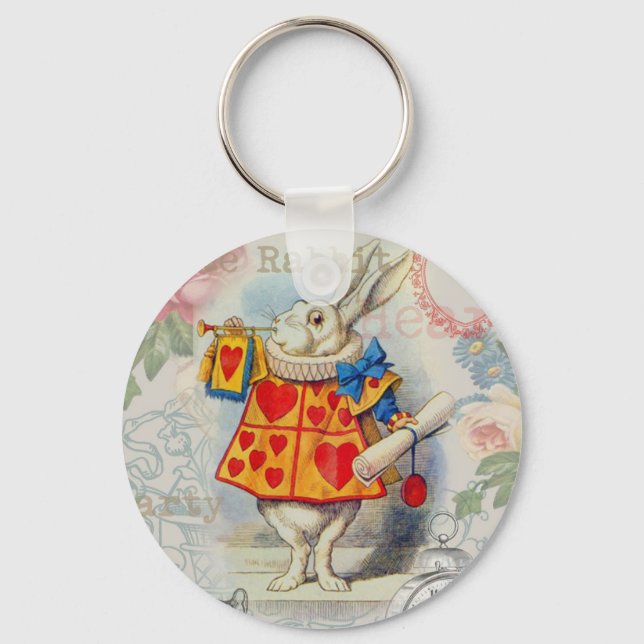 White Rabbit Hearts Alice Classic Keychain (Front)