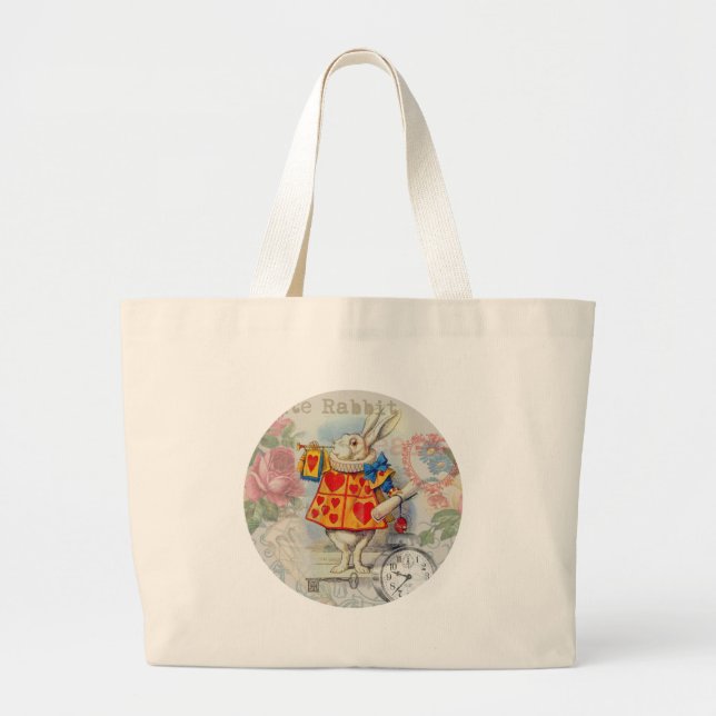 White Rabbit Hearts Alice Classic Large Tote Bag (Front)