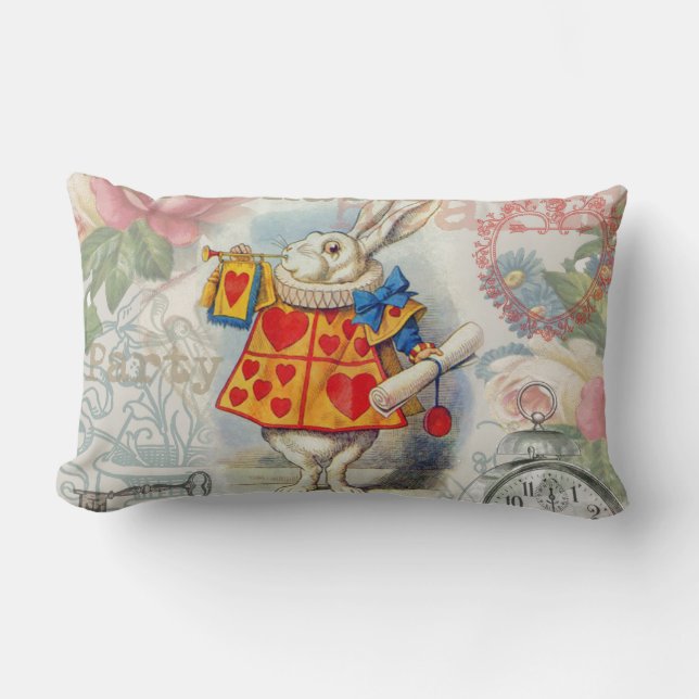 White Rabbit Hearts Alice Classic Lumbar Pillow (Front)