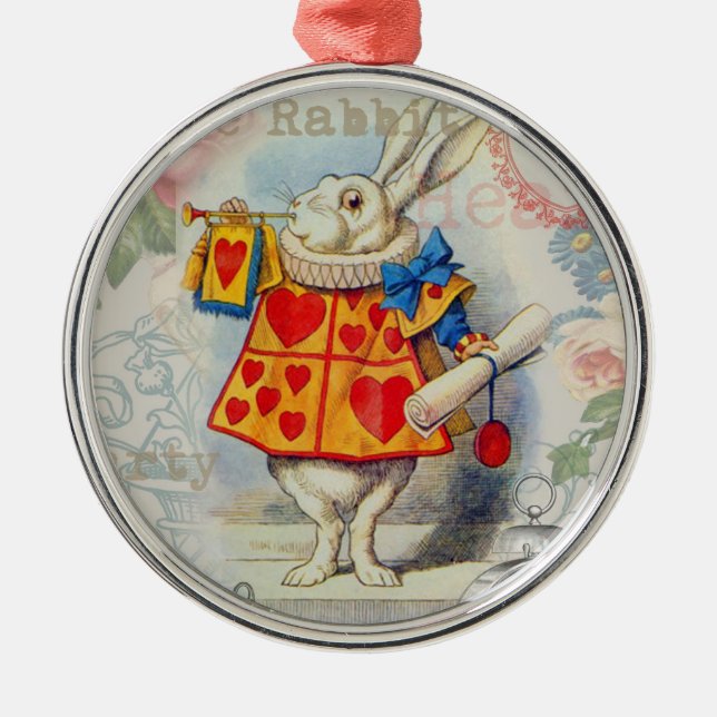 White Rabbit Hearts Alice Classic Metal Ornament (Front)