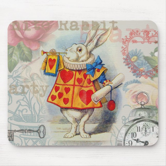 White Rabbit Hearts Alice Classic Mouse Pad (Front)