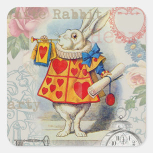 White Rabbit Hearts Alice Classic Square Sticker