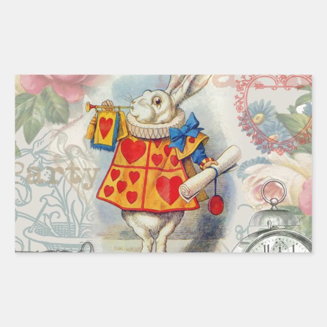 White Rabbit Hearts Alice Classic Sticker (Front)