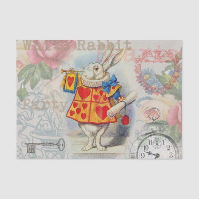 White Rabbit Hearts Alice Classic Tissue Paper (Front)