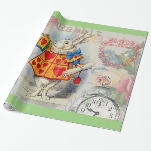 White Rabbit Hearts Alice Classic Wrapping Paper (Unrolled)