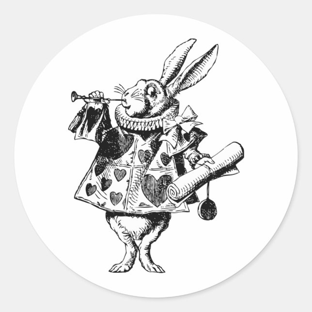 White Rabbit Herald Inked Black Classic Round Sticker (Front)