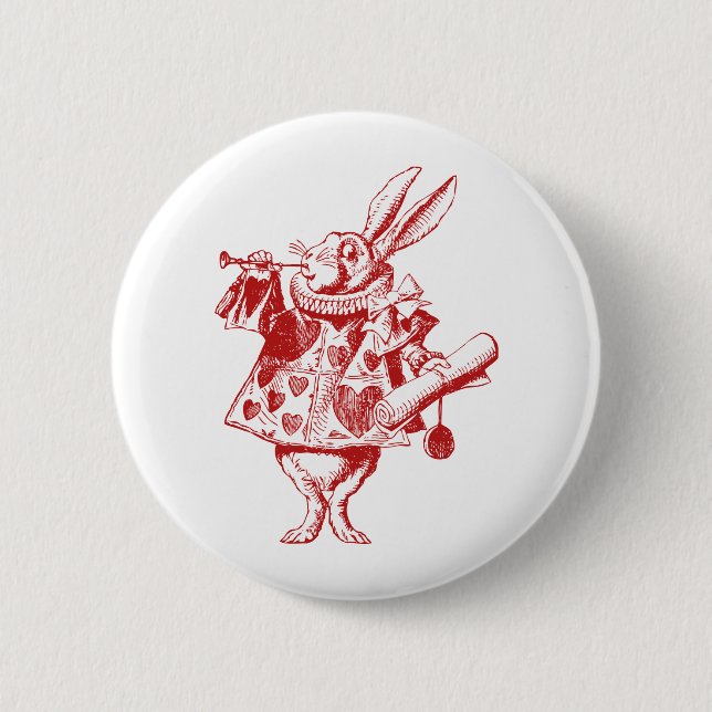 White Rabbit Herald Inked Red 2 Inch Round Button (Front)