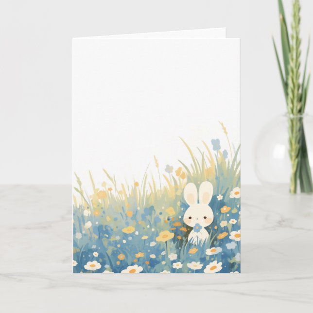 White Rabbit Hiding in Meadow Card (Front)