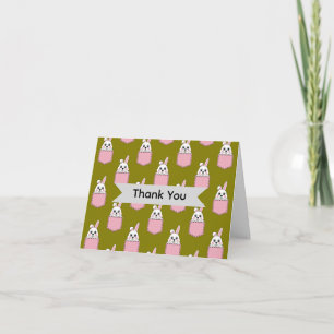 White Rabbit in Pink Pocket Pattern Personalize Thank You Card