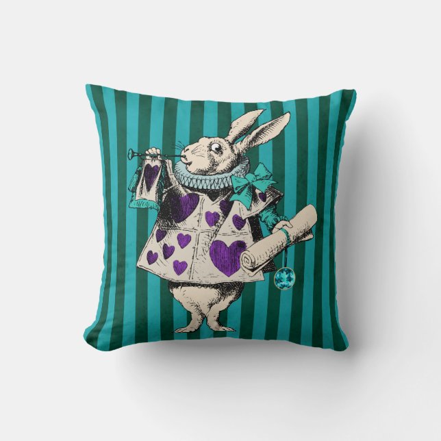 White Rabbit in Purple with Hearts Throw Pillow (Front)
