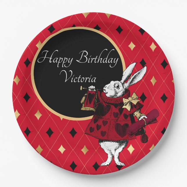 White Rabbit in Red Birthday Paper Plate (Front)