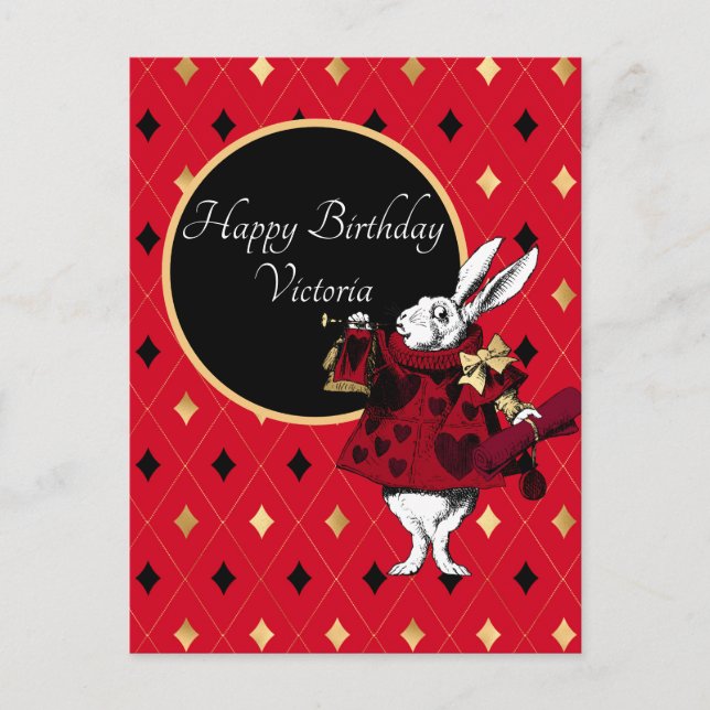 White Rabbit in Red Birthday Postcard (Front)