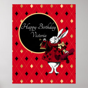White Rabbit in Red Birthday Poster