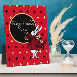 White Rabbit in Red Birthday Tabletop Plaque