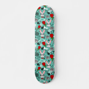 White rabbit in roses skateboard