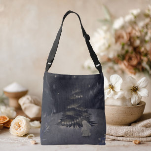 white rabbit in the night New Year's forest Crossbody Bag