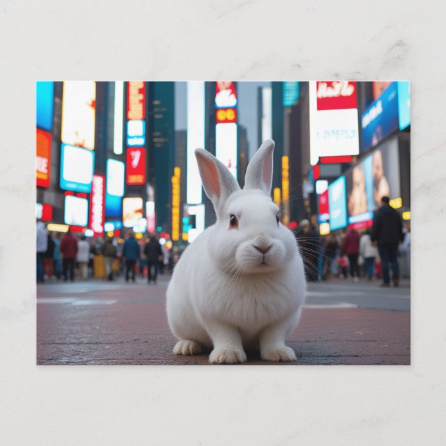 White Rabbit in Times Square Holiday Postcard (Front)