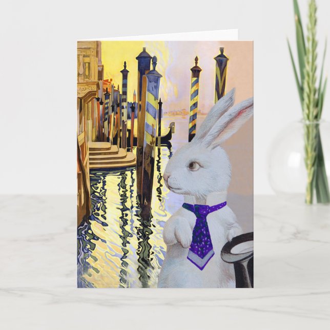 White Rabbit in Venice, Italy - Anthropomorphic Holiday Card (Front)