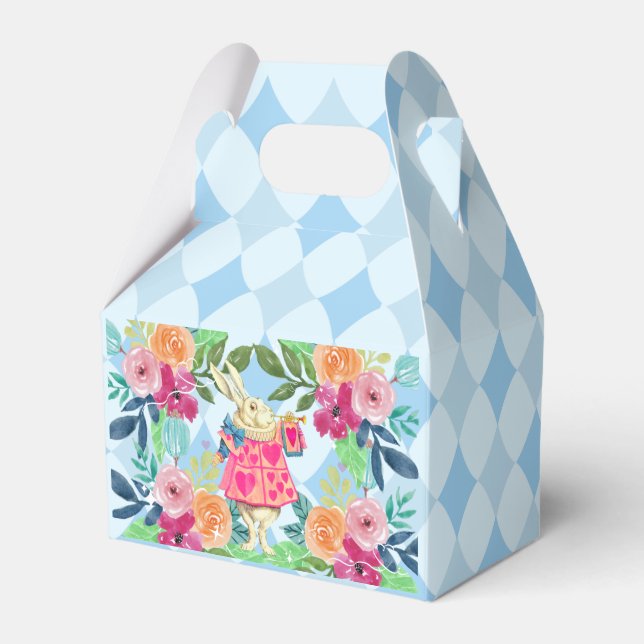 White Rabbit in Wonderland blue argyle Favor Box (Front Side)