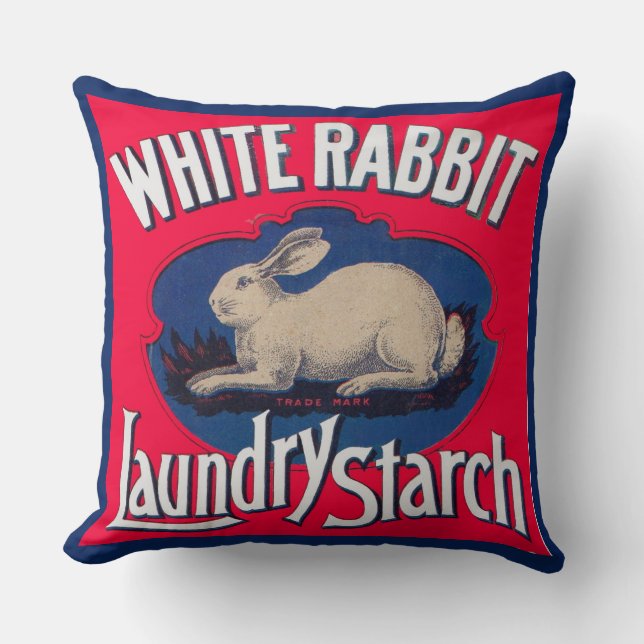 White Rabbit Laundry Starch label Throw Pillow (Front)