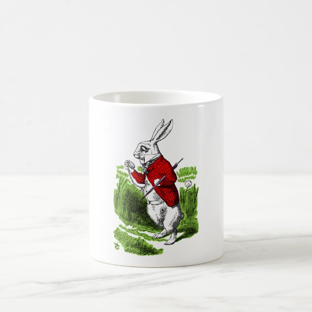 White Rabbit looking at watch. Illustration Coffee Mug (Center)