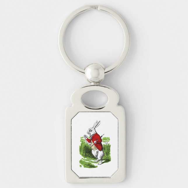 White Rabbit looking at watch. Illustration Keychain (Front)