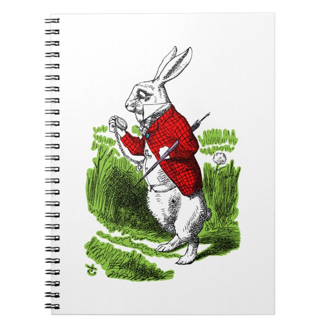 White Rabbit looking at watch. Illustration Notebook (Front)