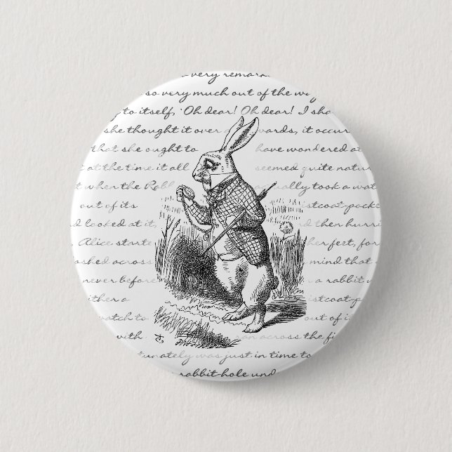 White Rabbit - Oh Dear! Oh Dear! I shall be Late! 2 Inch Round Button (Front)