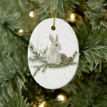 White Rabbit on a Snowy Day Ornament