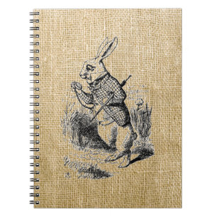 White Rabbit on Burlap Notebook