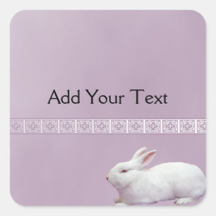 White Rabbit on Lilac Background Square Sticker