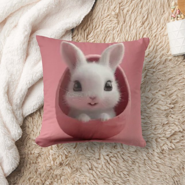 White Rabbit Pink Colour Throw Pillow (Blanket)