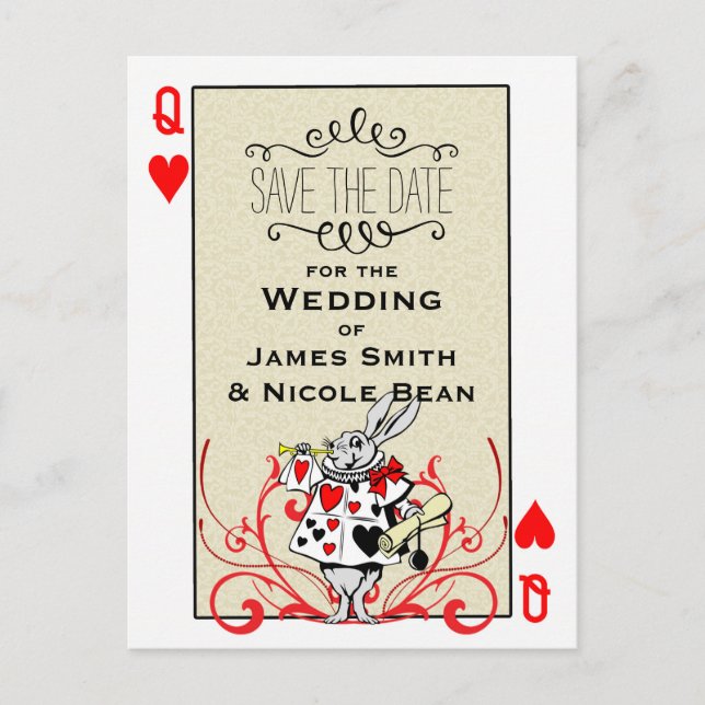 White Rabbit Queen of Hearts Wonderland Save Date Announcement Postcard (Front)