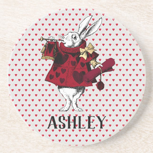 White Rabbit Queens Garb Personalized  Coaster (Front)
