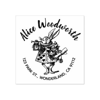 White Rabbit rubber address stamp