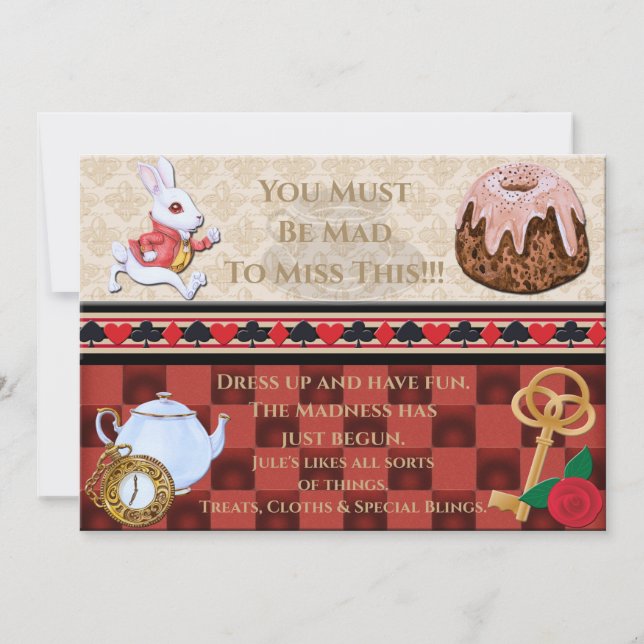 White Rabbit Tea Party Don't Be Late Birthday Invitation (Back)