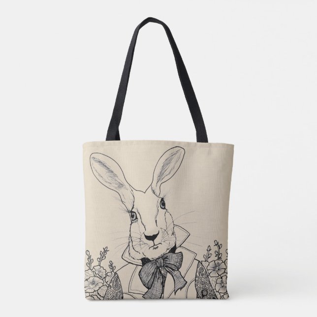 White Rabbit-The hurrier I go, the behinder I get! Tote Bag (Back)