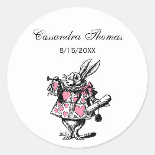 White Rabbit Trumpeter Alice Adv Wonderland Pink Classic Round Sticker