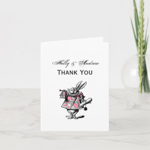 White Rabbit Trumpeter Alice Adv Wonderland Pink Thank You Card