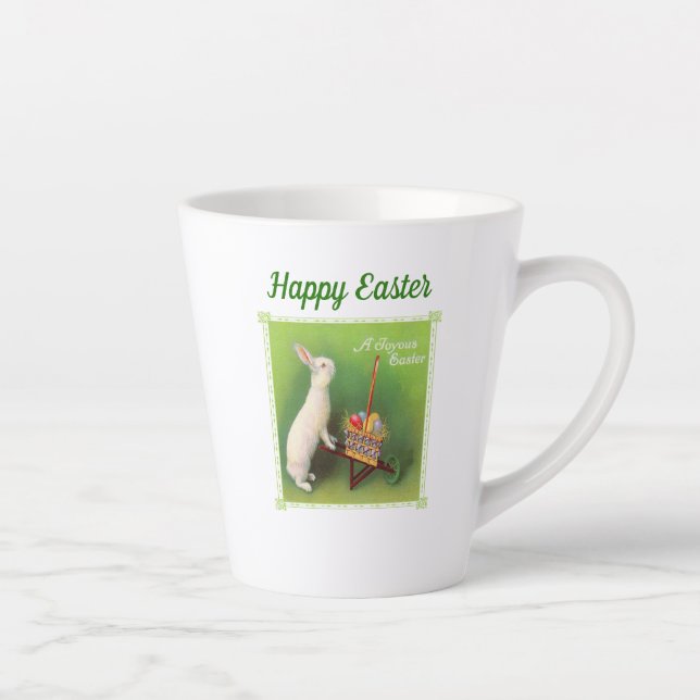 White Rabbit Wheelbarrow Coloured Eggs Happy Easte Latte Mug (Right)