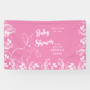 White Rabbit White Floral Pink Baby Shower Banner