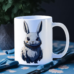 White rabbit with big eyes standing on two feet coffee mug