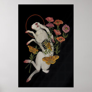 White Rabbit with Poppy flowers- Giclee Print from