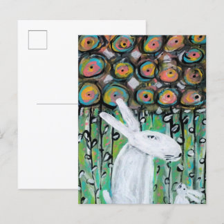White Rabbits and Flowers Postcard
