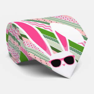 White Rabbits on Pink and Green Stripes, Easter Tie