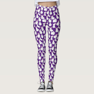 White rabbits pattern 01.bw D-Purple Leggings