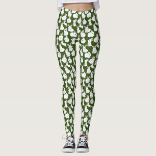White rabbits pattern 01.bw Green BG Leggings